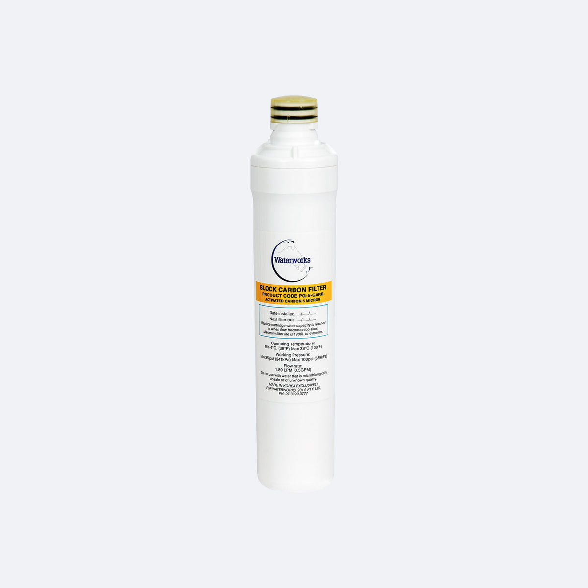 Waterworks 5 Micron Carbon Block Filter Plug-N-Play Replacement Water Filter Cartridge
