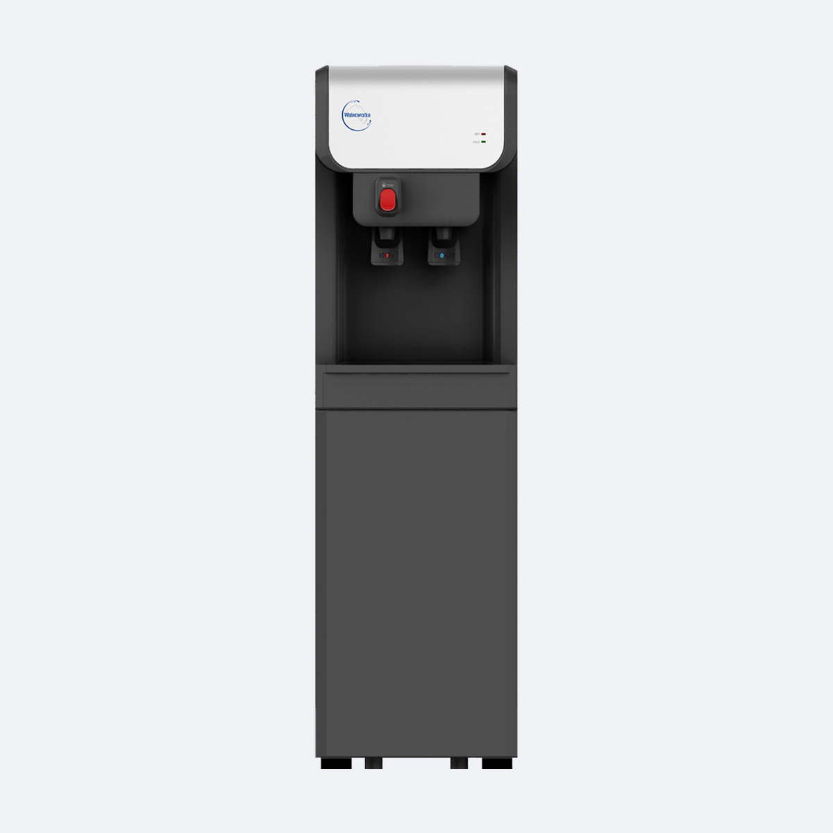Waterworks D19 Point-of-Use Water Cooler Dispenser in black, hot and cold taps