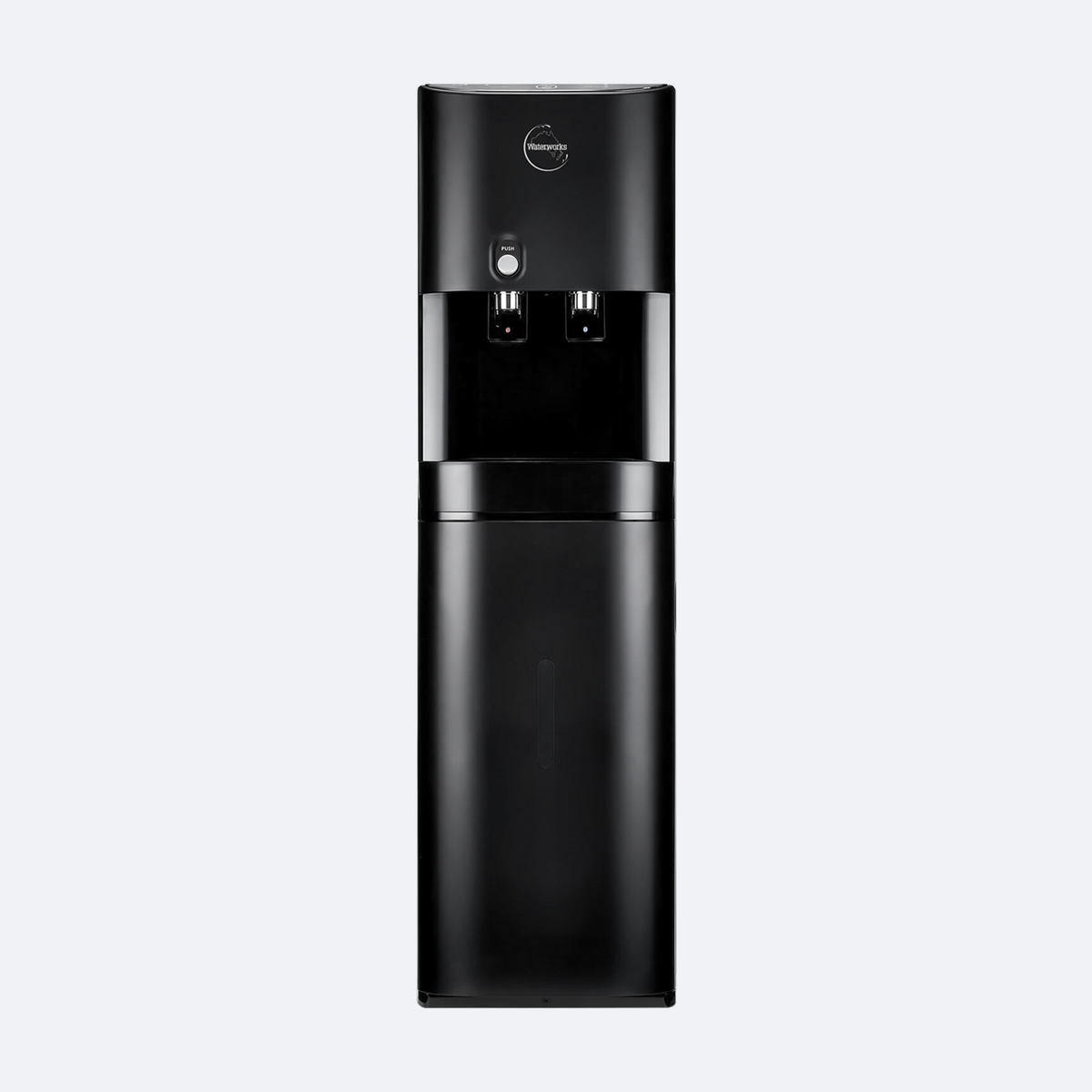 Waterworks D25 Point-of-Use Water Cooler Dispenser in black, hot and cold taps