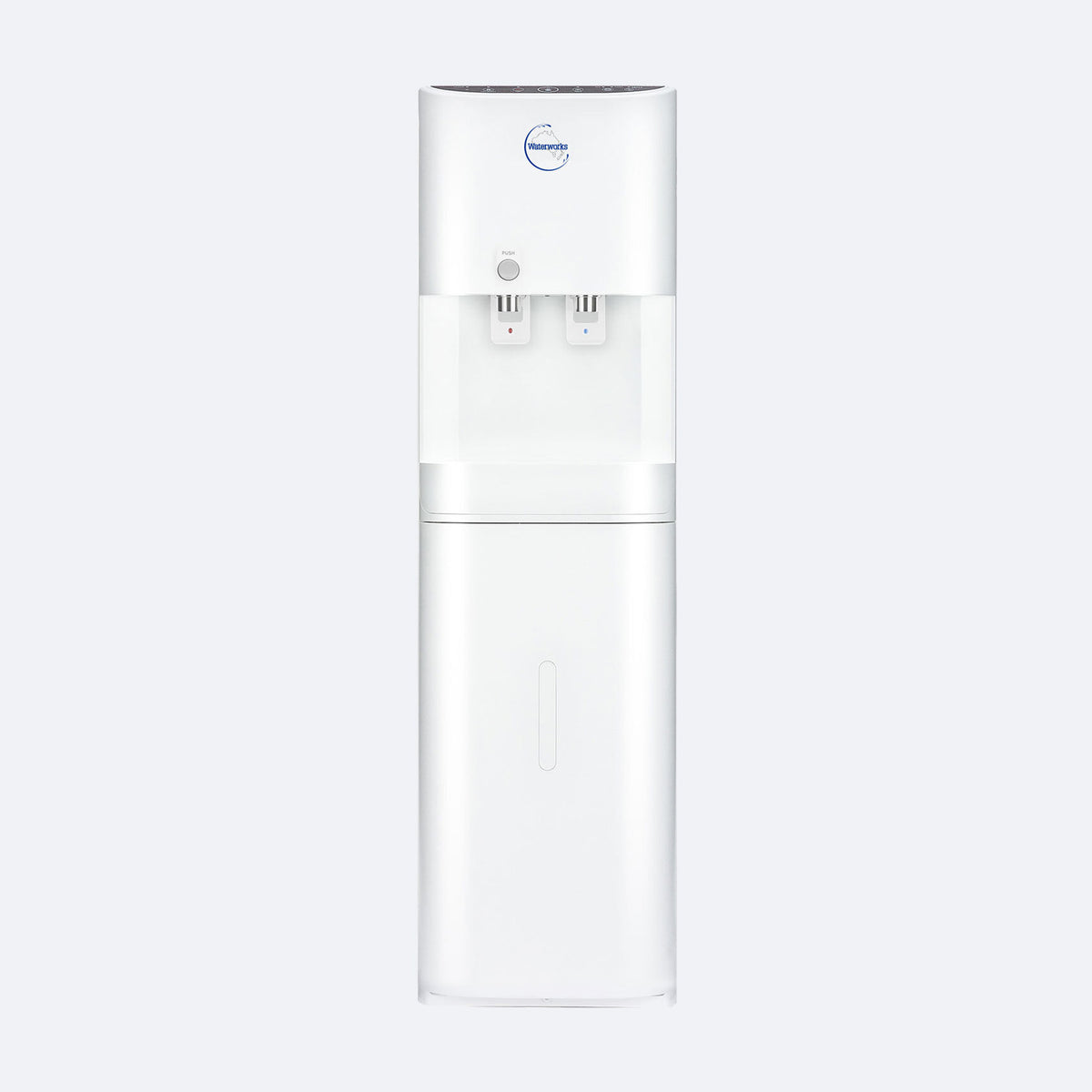 Waterworks D25 Point-of-Use Water Cooler Dispenser in white, hot and cold taps