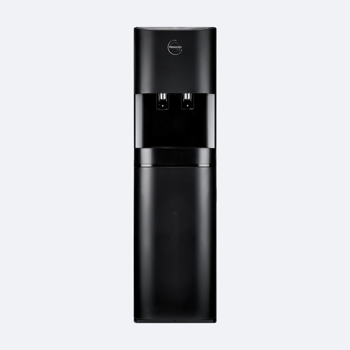 Waterworks D25 Point-of-Use Water Cooler Dispenser in black, cold and room temperature taps