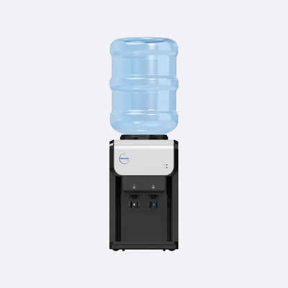 Waterworks SB19 Bench Top Bottled Water Cooler Dispenser in black, cold and room temperature taps