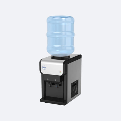 Waterworks SB19 Bench Top Bottled Water Cooler Dispenser in black, cold and room temperature taps