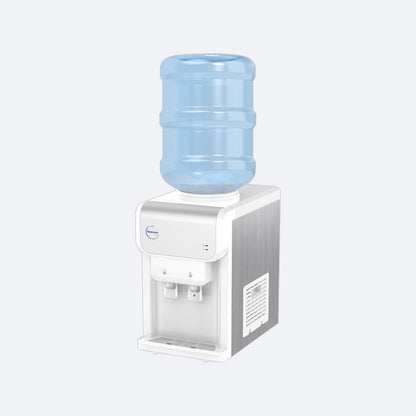 Waterworks SB19 Bench Top Bottled Water Cooler Dispenser in white, cold and room temperature taps