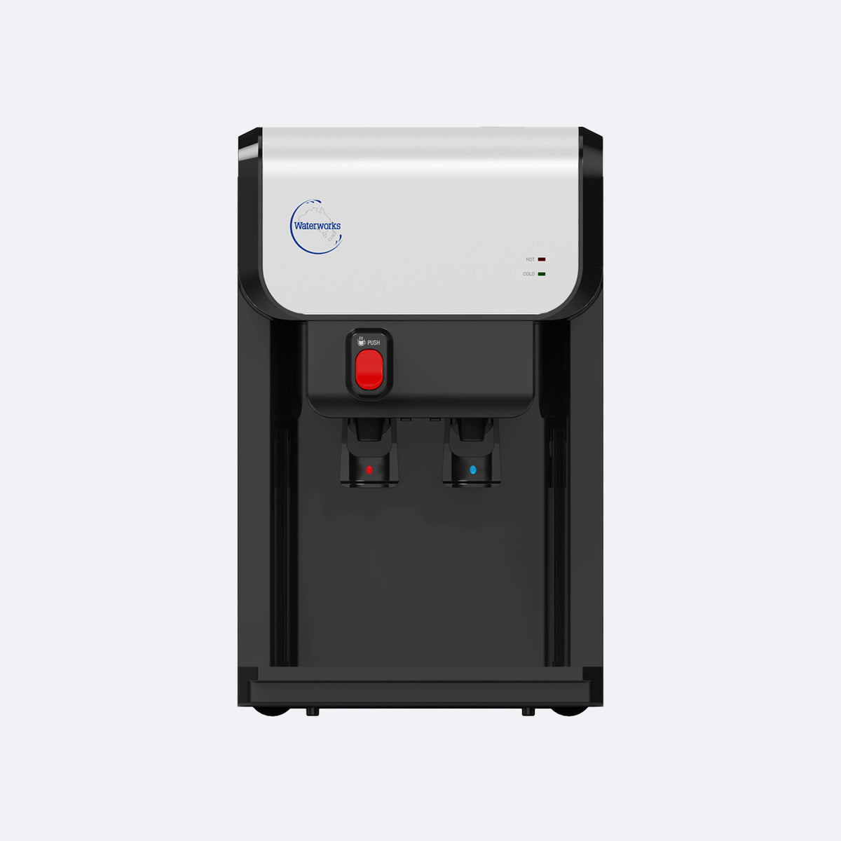 Waterworks SD19 Point-of-Use Water Cooler Dispenser in black, hot and cold taps