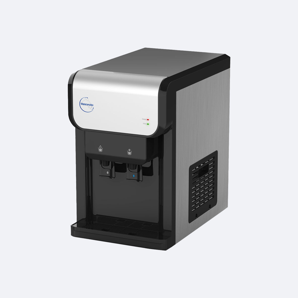 Waterworks SD19 Point-of-Use Water Cooler Dispenser in black, cold and room temperature taps