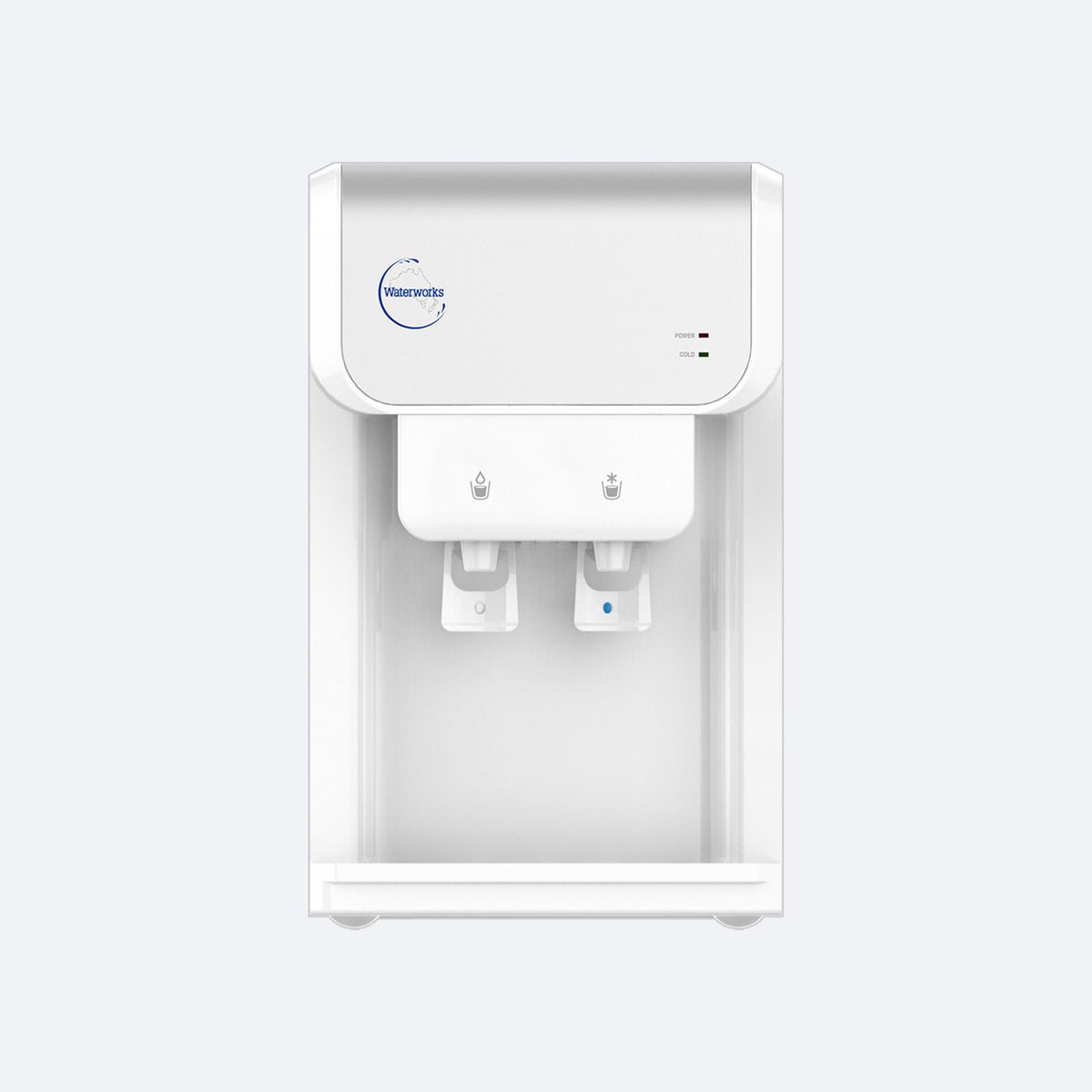 Waterworks SD19 Point-of-Use Water Cooler Dispenser in white, cold and room temperature taps