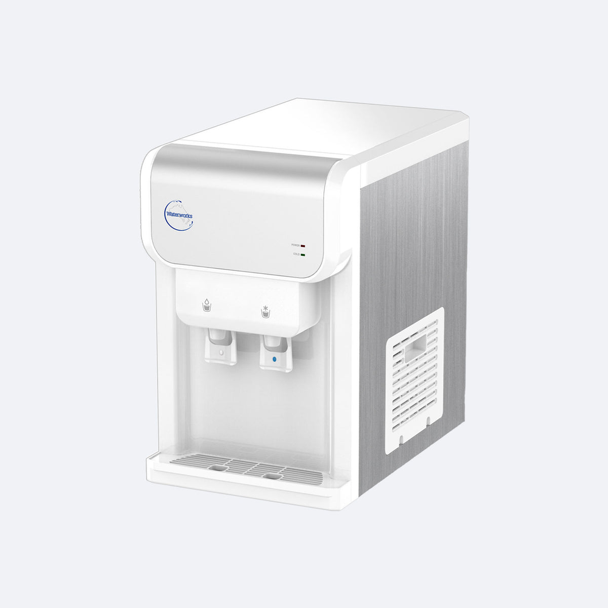 Waterworks SD19 Point-of-Use Water Cooler Dispenser in white, cold and room temperature taps